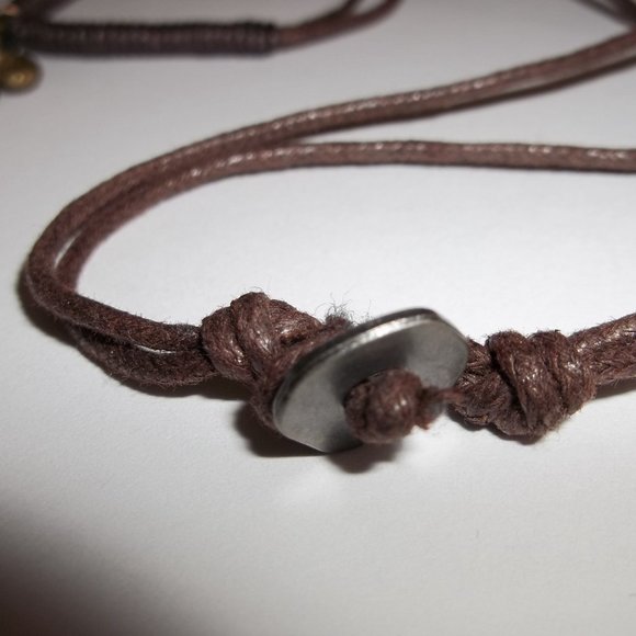 Mixed Metal Medallion Cord Necklace Fleur De Lis Unisex Silver Bronze Brown C227 - Picture 8 of 8